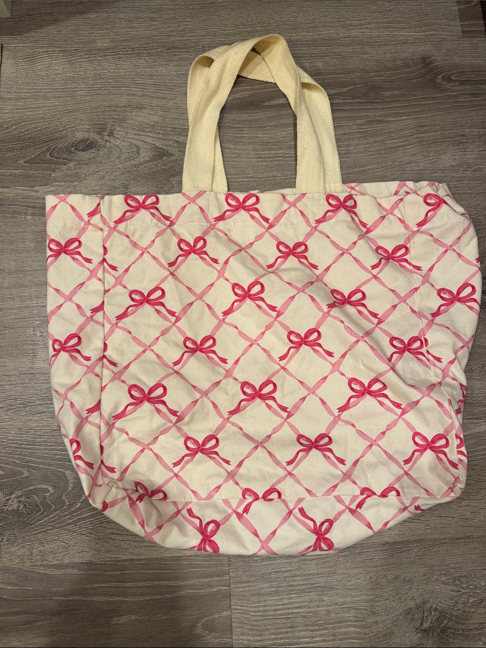 LoveShackFancy Cream Tote with Pink Bow Lattice
